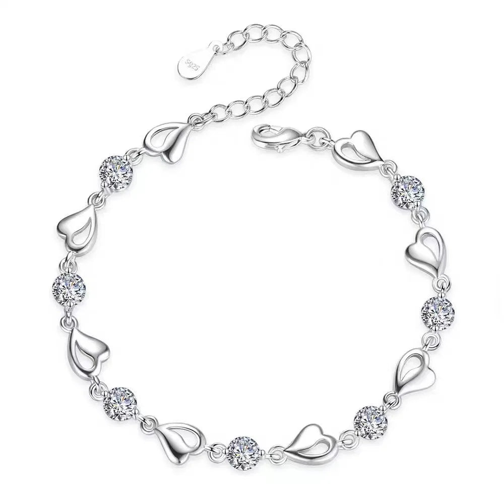 Bracelet en forme de cœur en argent pour femme, bracelets à breloques en cristal bleu