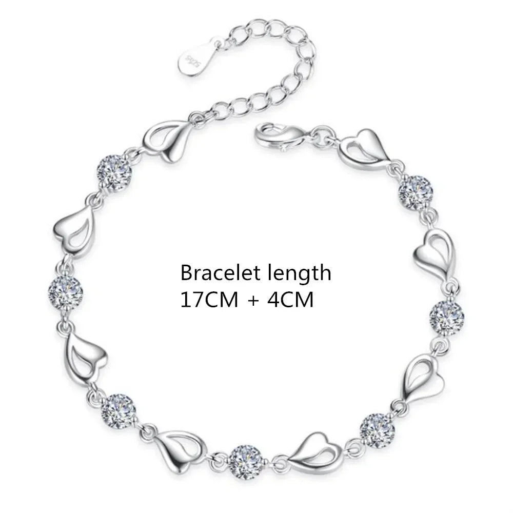 Bracelet en forme de cœur en argent pour femme, bracelets à breloques en cristal bleu