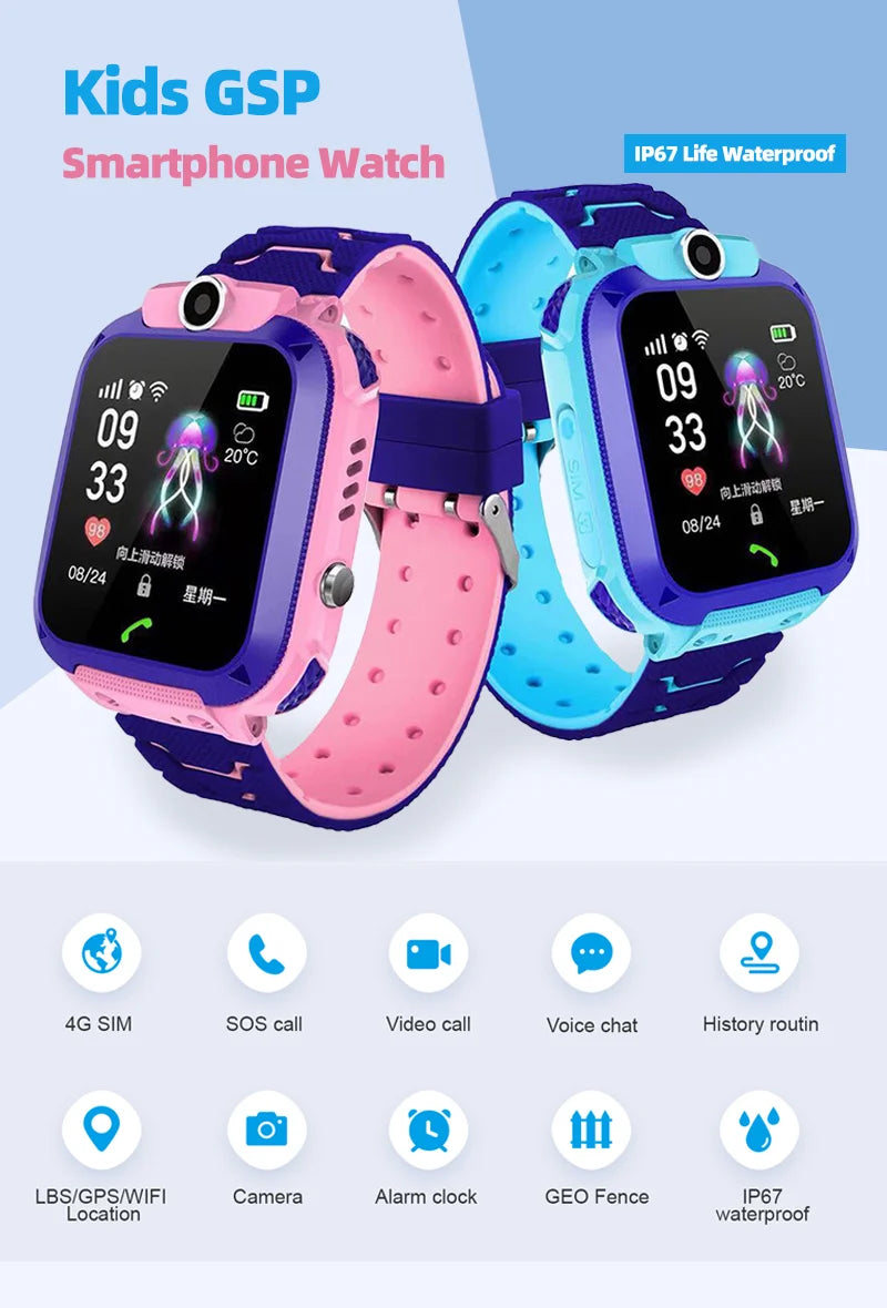 Montre connectée Q12 pour enfants, moniteur GPS, étanche, appel téléphonique 2G, SOS, numérique, sport, pour garçons et filles