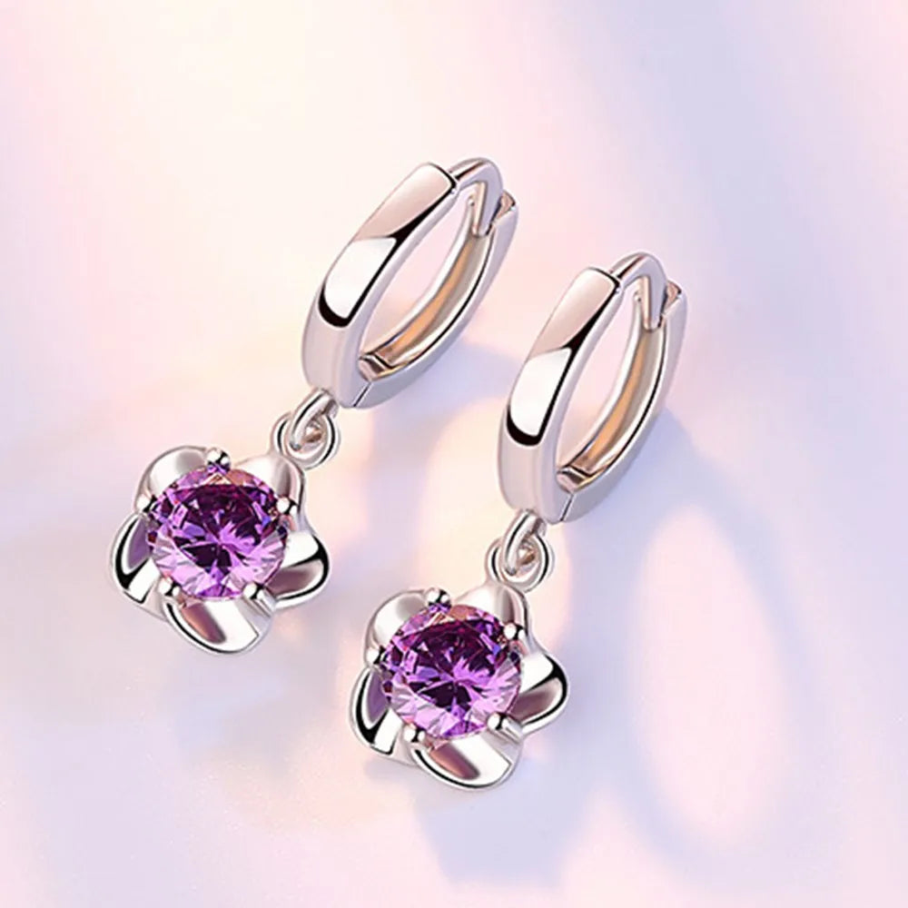 Boucles d'Oreilles pour femme en Argent Sterling 925, Bijoux Rétro de Haute Qualité, Motif Simple, Violet, Blanc, Or