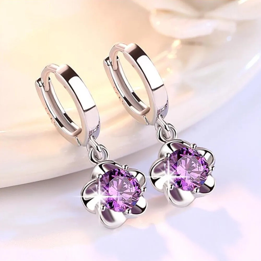 Boucles d'Oreilles pour femme en Argent Sterling 925, Bijoux Rétro de Haute Qualité, Motif Simple, Violet, Blanc, Or