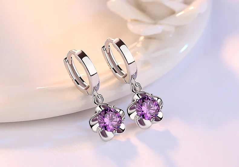 Boucles d'Oreilles pour femme en Argent Sterling 925, Bijoux Rétro de Haute Qualité, Motif Simple, Violet, Blanc, Or