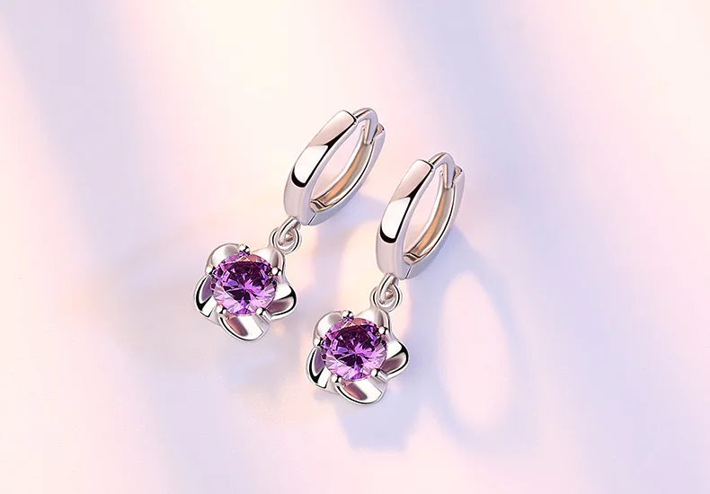 Boucles d'Oreilles pour femme en Argent Sterling 925, Bijoux Rétro de Haute Qualité, Motif Simple, Violet, Blanc, Or